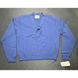 Vintage Pendleton Tie Neck Sweater 100% Virgin Wool Made In USA NWT Size 38 Blue